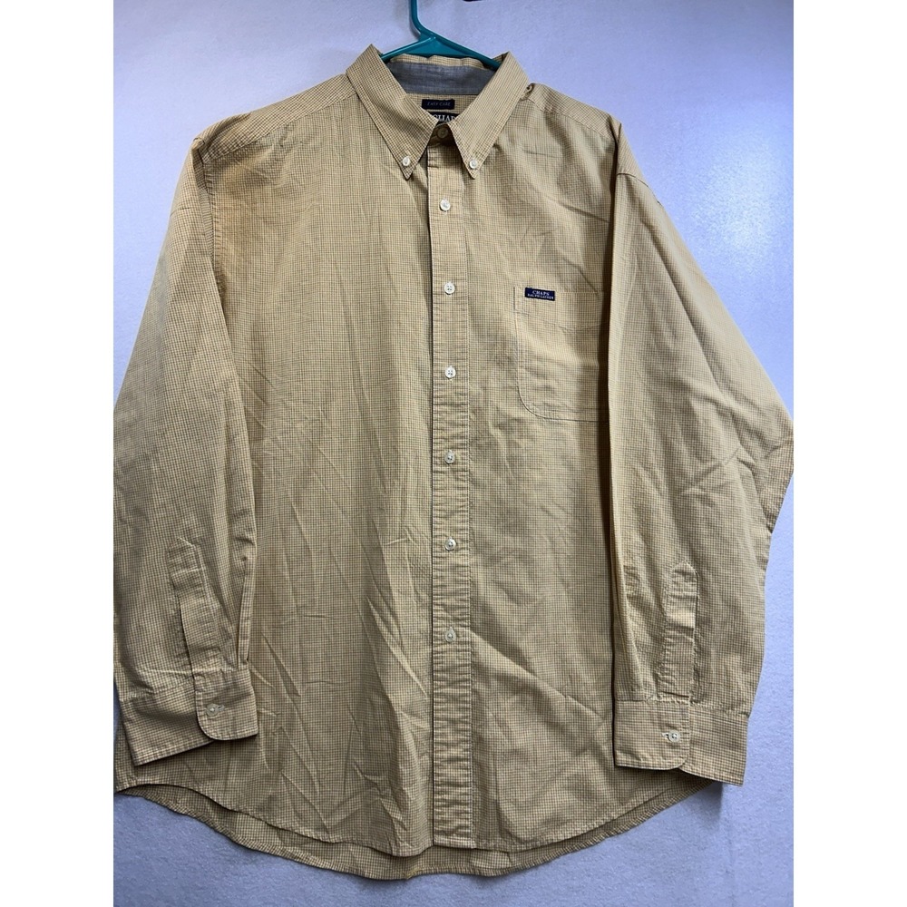 Chaps Ralph Lauren Classic‎ Fit XL Yellow White Check Button-Down 32/33 Easy